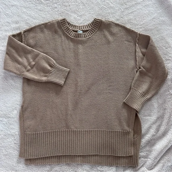 Aerie Cotton Tunic Sweater, Camel Tan, Small - Picture 2 of 9